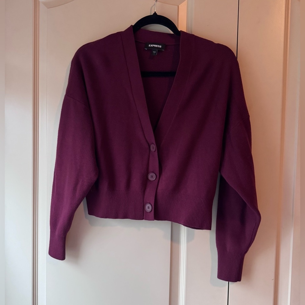 Express Burgundy Button-Up Cardigan Women